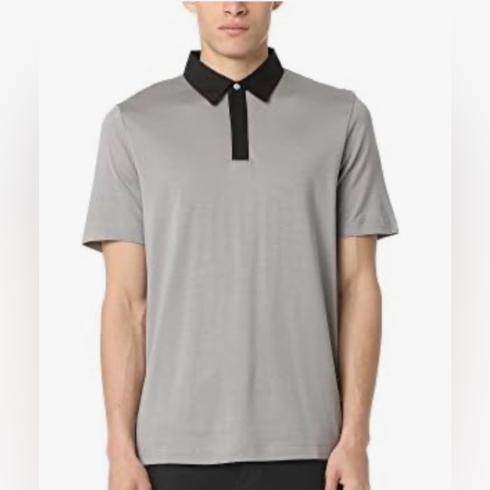 Theory Kayser Polo Shirt Contrasting Gray and Black Collar -Placket Size Large